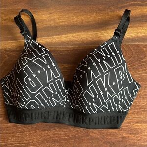 PINK Victoria's Secret Black Graphic Bra Size 32C